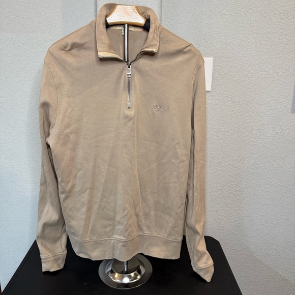 Burberry Brit Khaki Tan 100% Cotton 1/2 Zip Pullover Sweater Mens Size L EUC